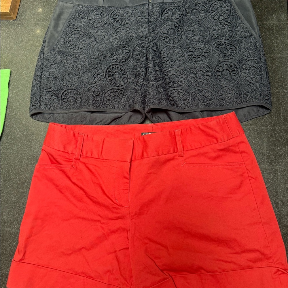 2 Pair - Express Coral Shirts ( flawed) and The Limited Navy Lace Shorts size 2